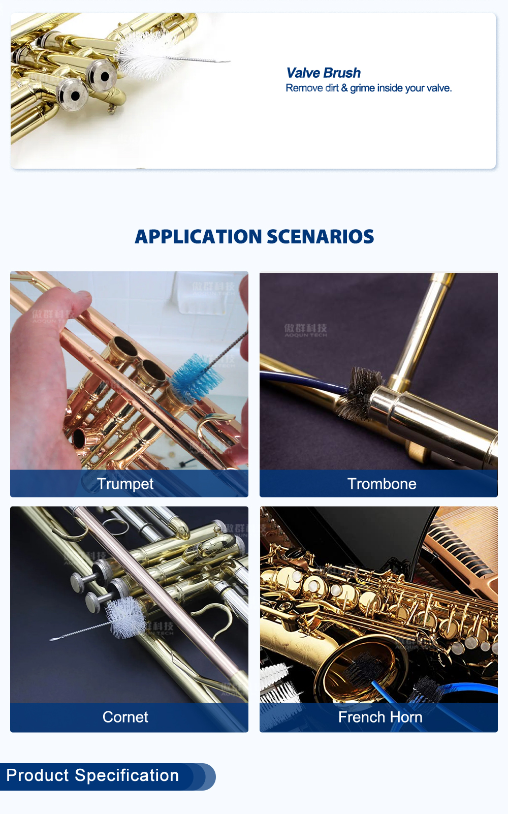 Musical Instrument Cleaning Snake Brush | Piston Hole Cleaning Brushes | Trombone Trumpet Mouthpiece Cleaning Brush